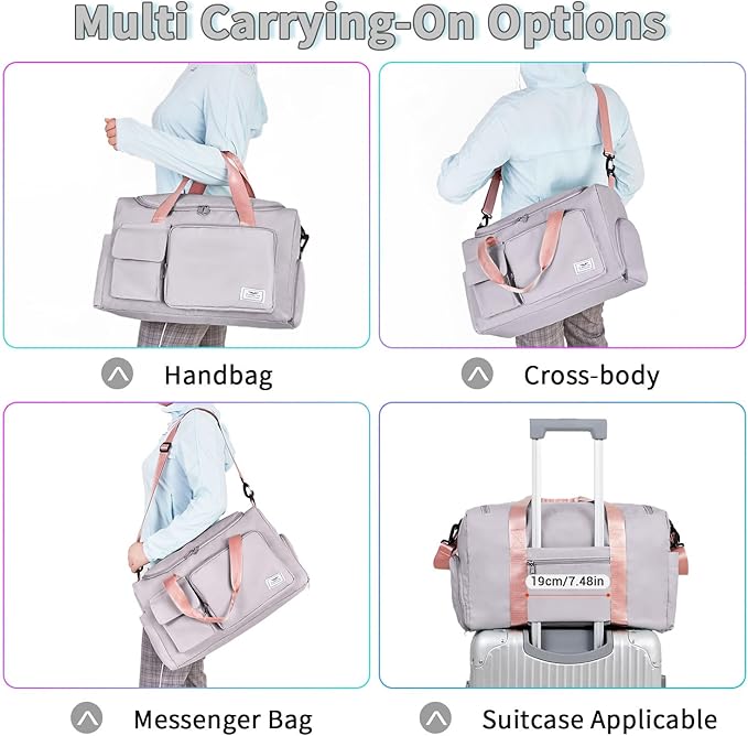 FIORETTO Women's Gym Duffle Bag with Shoes Compartment, 37L Capacity, Ideal for Travel, Gym