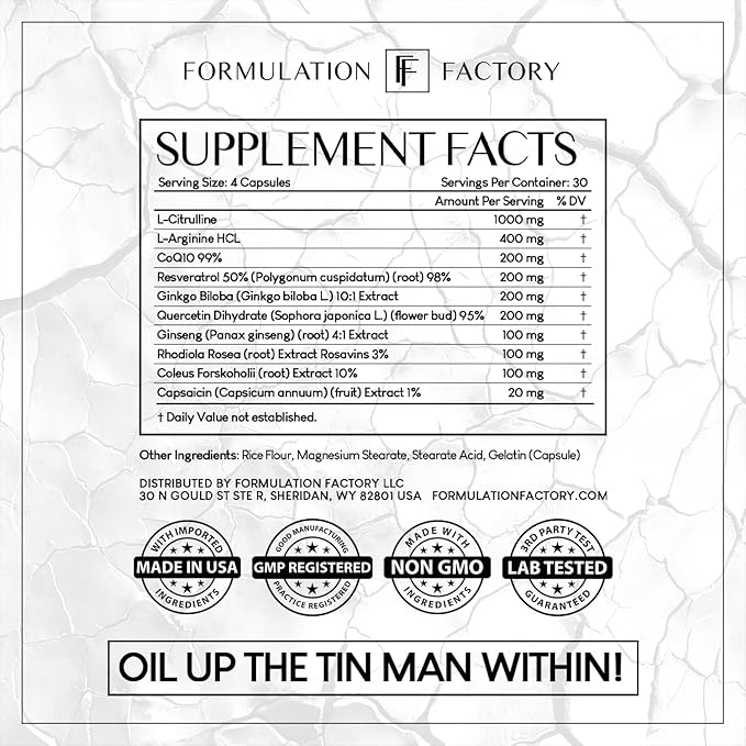 Heart of Steel: 10-in-1 Metabolic Maximizer Nitric Oxide Supplement, Blood Pressure Support, L