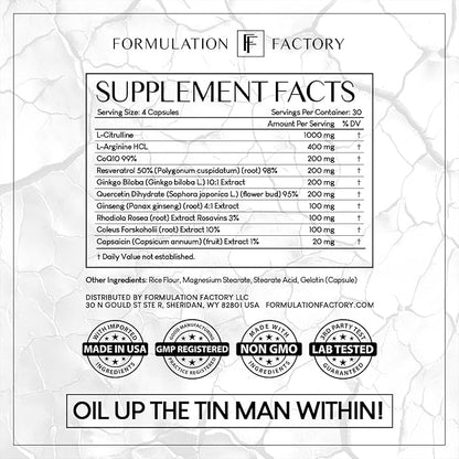 Heart of Steel: 10-in-1 Metabolic Maximizer Nitric Oxide Supplement, Blood Pressure Support, L