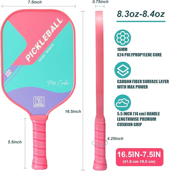 YC DGYCASI 16mm Pickleball Paddles Professional, USAPA Approved, T700 Carbon Fiber Pickleball