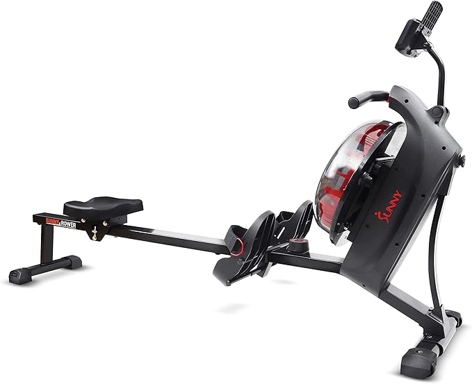 Sunny Health & Fitness Elite Water Rowing Machine with High Dynamic Resistance Vertical Tank