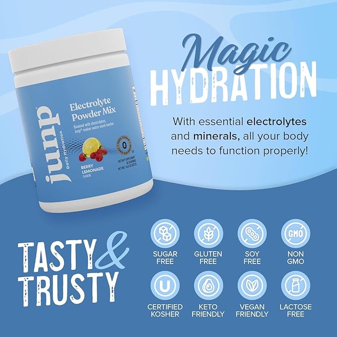 JUNP Electrolytes Powder No Sugar No Carbs – Berry Lemonade Keto Electrolyte Drink Mix - Potassium