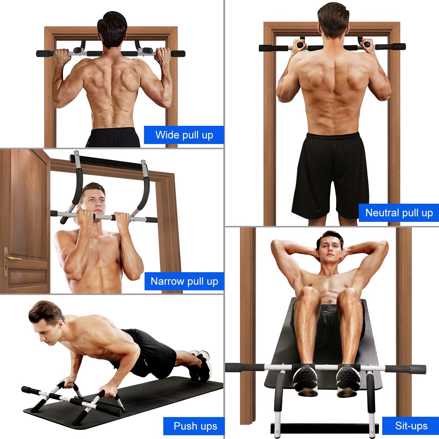 Doorway Pull Up Bar for Home Gym, Padded Grips Chin Up Bars for Door Frame, Heavy-Duty Thickened