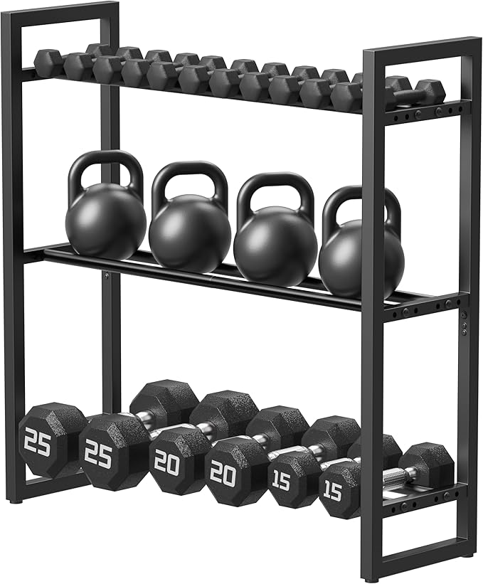 Pickpiff Adjustable 3-Tier Dumbbell Rack – Heavy-Duty Metal Weight Storage Stand for Dumbbells