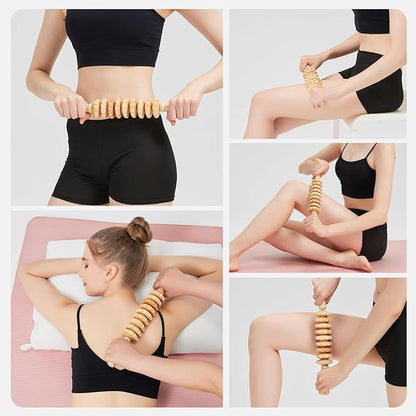 Wooden Cellulite Massage Roller for Legs and Thighs - Handheld Fascia Blaster Tool for Muscle