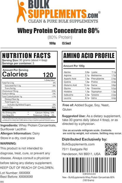 BulkSupplements.com Whey Protein Concentrate Powder - Whey Protein Powder Supplement, Unsweetened