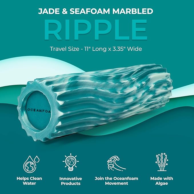 Oceanfoam Ripple Travel Foam Roller (11" x 3.35") Firm Mini Foam Roller for Physical Therapy, Deep