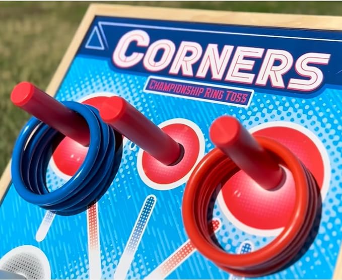 Corners Championship: Ring Toss Reinvented - Yard & Party Game, Wooden Peg Board, Competition