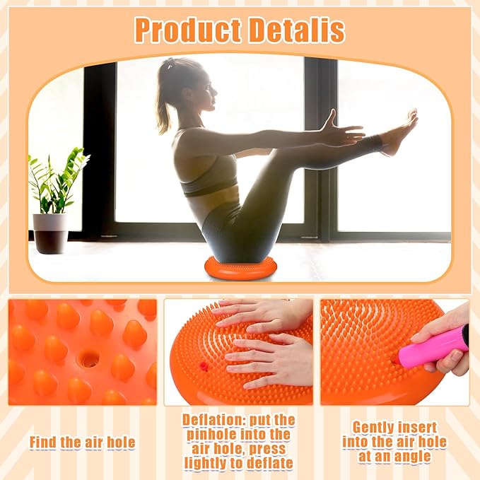 2 Pcs Wiggle Seat Inflated Wobble Cushion Flexible Balance Disc with Air Pump for Core Stability