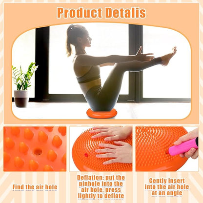 2 Pcs Wiggle Seat Inflated Wobble Cushion Flexible Balance Disc with Air Pump for Core Stability