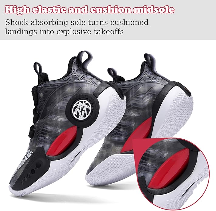 JMFCHI Kids Basketball Shoes High-top Sports Shoes Sneakers Durable Lace-up Non-Slip Running Shoes