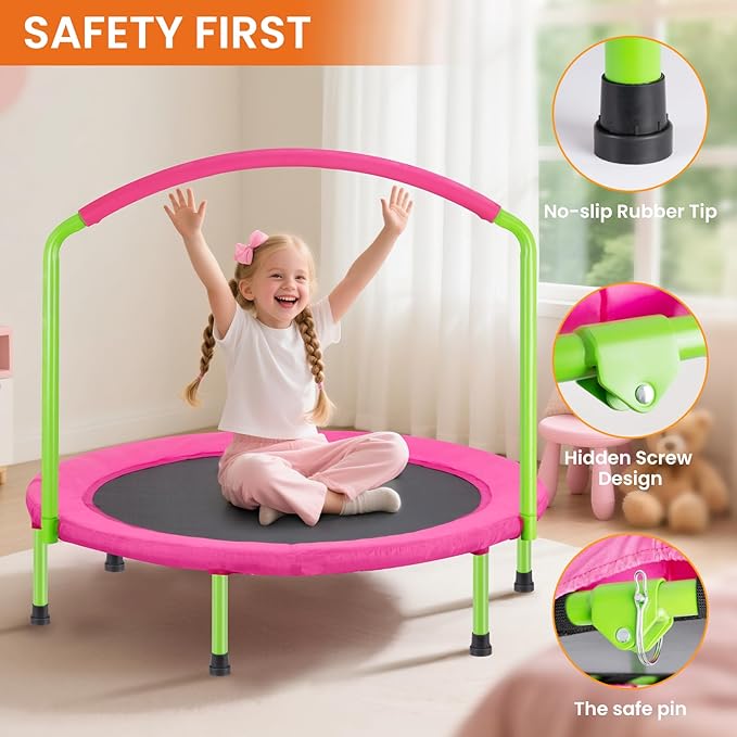 Ativafit 36inch Elastic Band Big Handle Toddler Trampoline for Kids Ages 2-6 Indoor Outdoor Mini