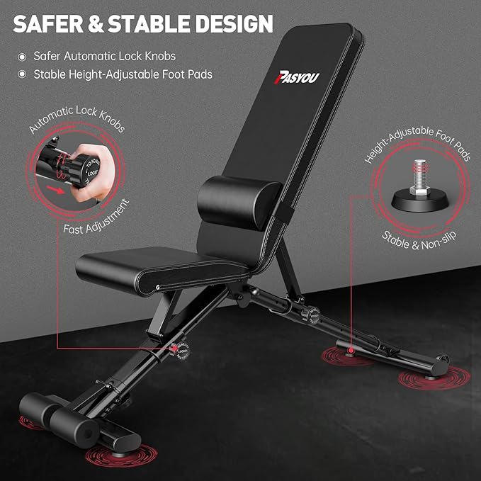 PASYOU Adjustable Weight Bench Full Body Workout Multi-Purpose Foldable Incline Decline Exercise