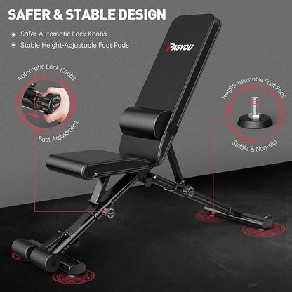 PASYOU Adjustable Weight Bench Full Body Workout Multi-Purpose Foldable Incline Decline Exercise