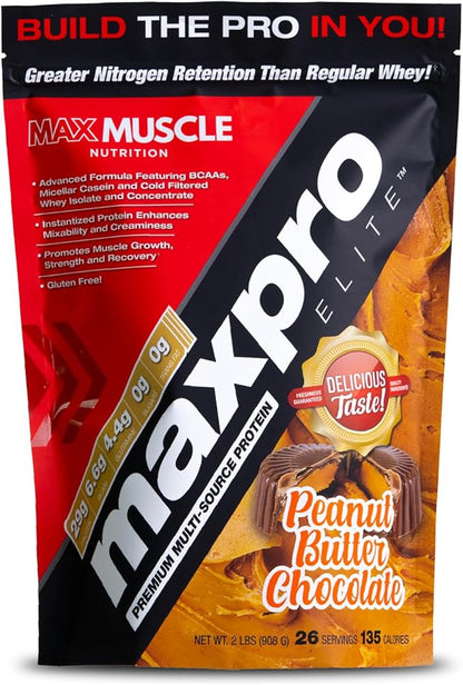 Max Muscle Maxpro Elite Whey Protein Powder | 30g Protein | 0g Sugar | 6.6g BCAAs | Micellar Casein