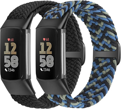 Elastic Braided Bands Compatible with Fitbit Charge 5/Fitbit Charge 6 for Women Men, Breathable