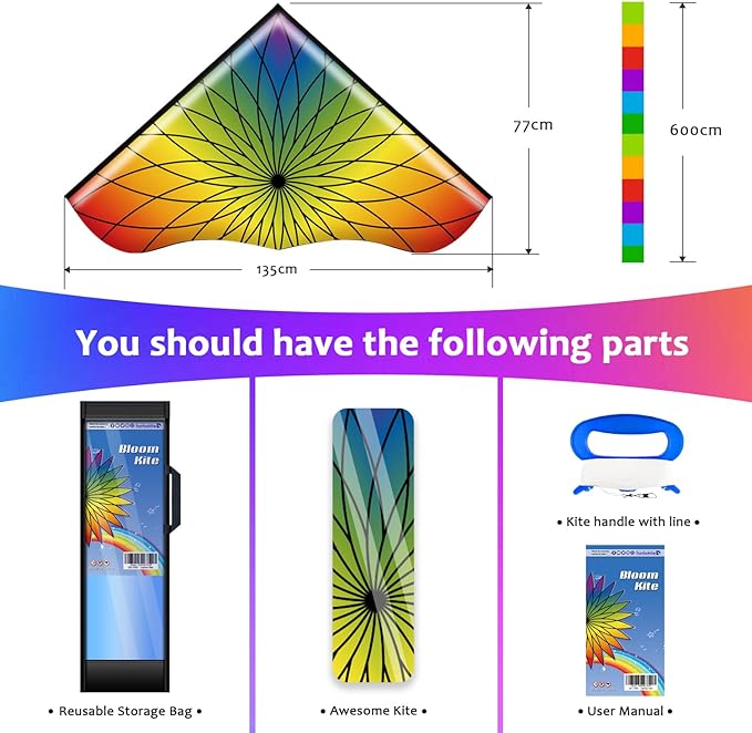 HONBO Large Delta Kite for Kids & Adults,Extremely Easy to Fly Kite for Beach Trip,String Line