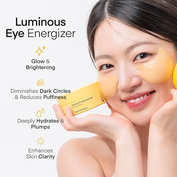 TEREZ & HONOR Vitamin C Eye Patches - 60 Pcs Korean Brightening & Hydrating Under Eye Masks with