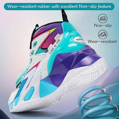 VITUOFLY Kids Basketball Shoes Boys Air Cushion Sneakers Girls Mid Top School Hoops Shoes Non-Slip