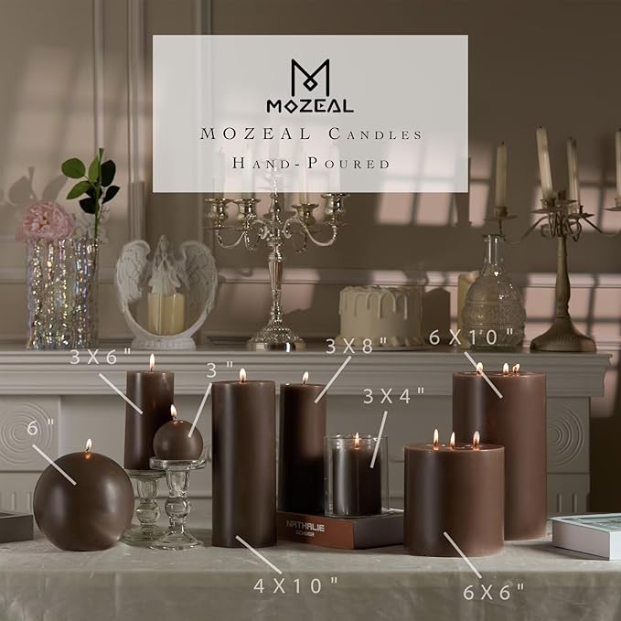 MOZEAL 3" x 4" Hand-Poured Unscented Candle, Dripless Pillar Candle Set of 3, Long Clean Burning