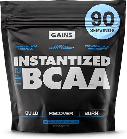 Gains in Bulk BCAA Powder, Pre Workout Plant Based Branch Chain Amino Acids, Gluten Free, Vegan