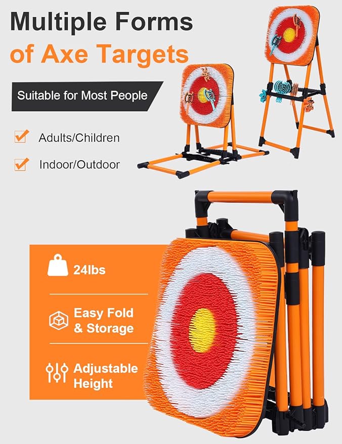 ZoLLa Axe Throwing Game for Backyard - 8 Throwing Axe & 8 Throwing Stars,24" Target,Foldable