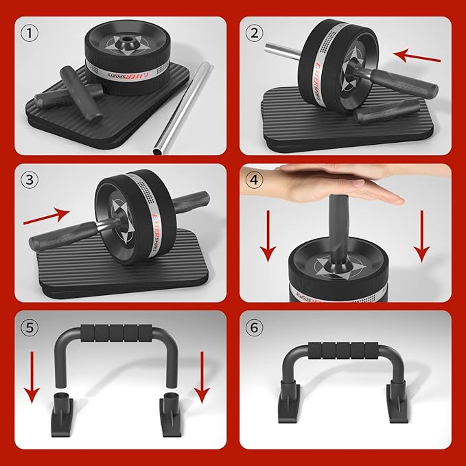 Ab Rollers Wheel Kit, Exercise Wheel Core Strength Training Abdominal Roller Set with Push Up Bars