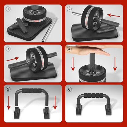 Ab Rollers Wheel Kit, Exercise Wheel Core Strength Training Abdominal Roller Set with Push Up Bars