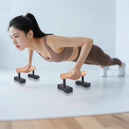 1 Pair Wood Floor Push Up Bars for Men, Anti-slip Handstand Parallettes Bars, Strength Training