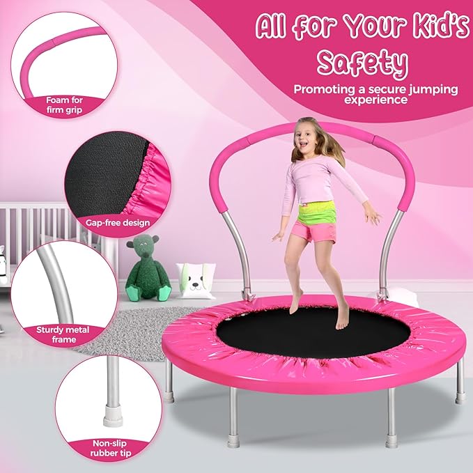 Mini Trampoline for Kids, Indoor Toddler Trampoline with Handle, Child Small Rebounder Trampoline