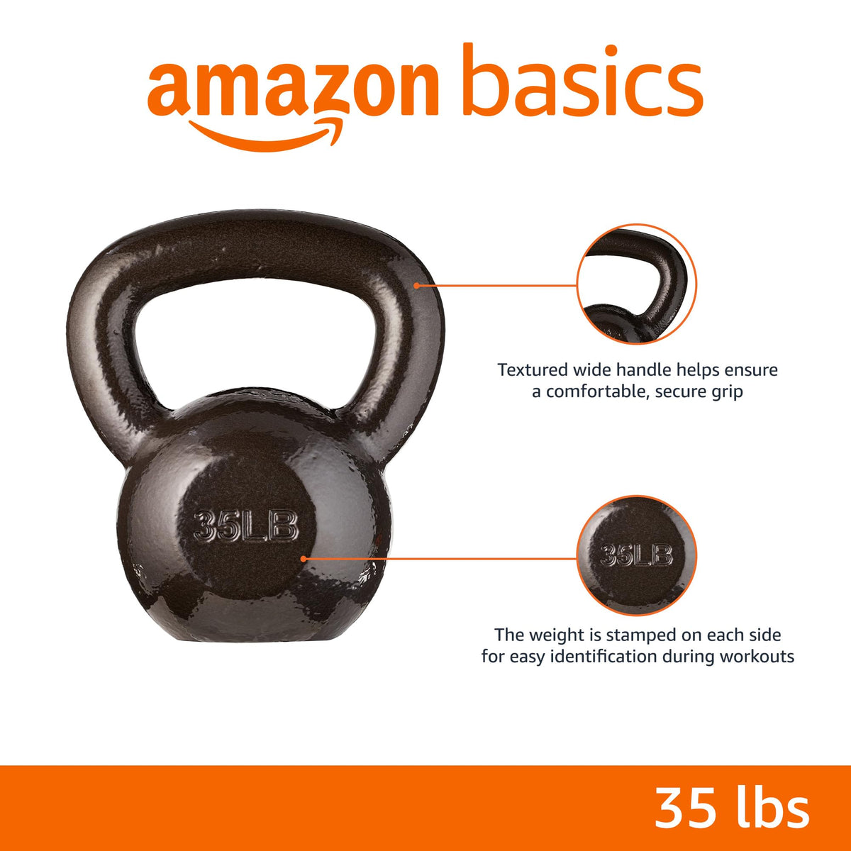 Amazon Basics Cast Iron Kettlebell for Strength Training, Wide Handle with Comfortable Grip, 35