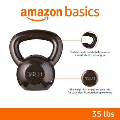 Amazon Basics Cast Iron Kettlebell for Strength Training, Wide Handle with Comfortable Grip, 35