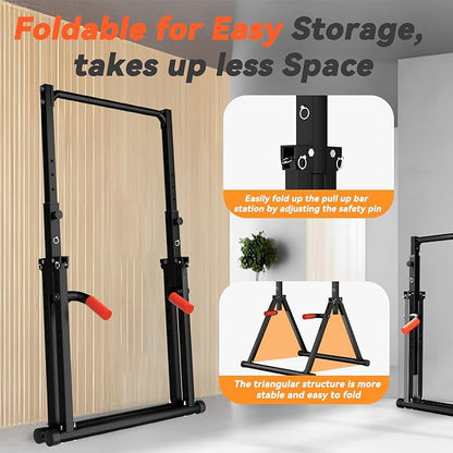 Power Tower Pull Up Dip Station Foldable, Pull Up Bar Station Adjustable, Multi-Function Home Gym