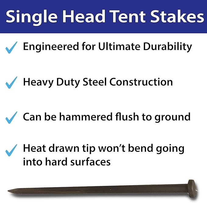 Single Head Tent Stakes - Heavy Duty Steel Tent Stakes, Versatile Ground Spikes to Anchor