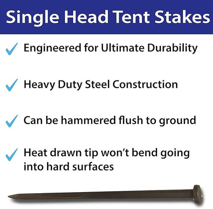 Single Head Tent Stakes - Heavy Duty Steel Tent Stakes, Versatile Ground Spikes to Anchor