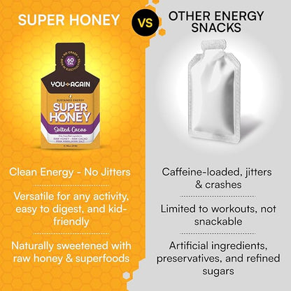 You Again Super Honey Clean Energy Gel, Himalayan Salted Cacao | Electrolyte Replenishment Running