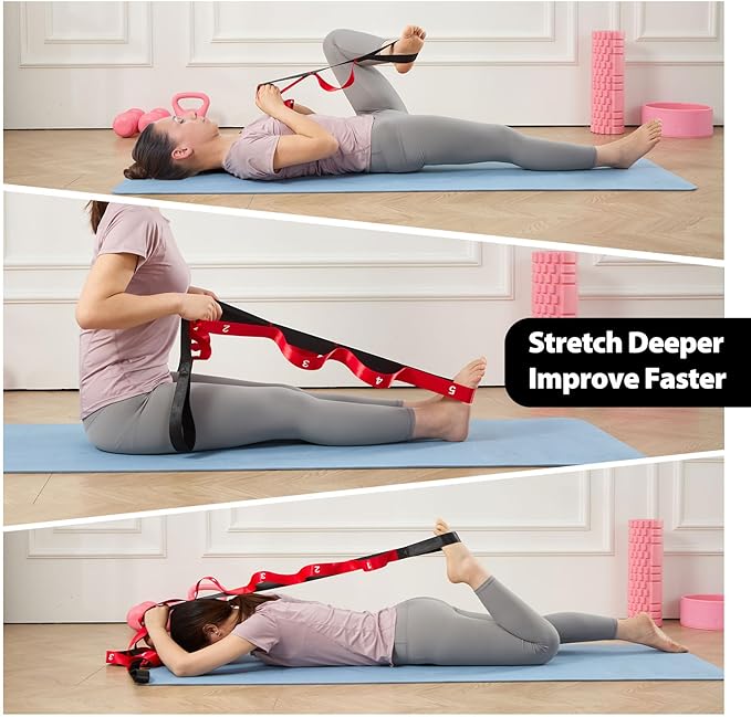 Stretching Strap with 10 Loops-Yoga Strap for Physical Therapy,Home Workout,Pilate & Flexibility