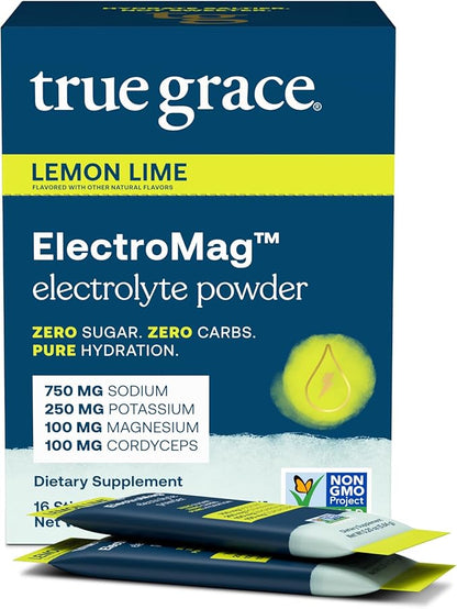 True Grace ElectroMag - 16 Stick Packs - Lemon Lime - Electrolyte Powder for Rapid Hydration