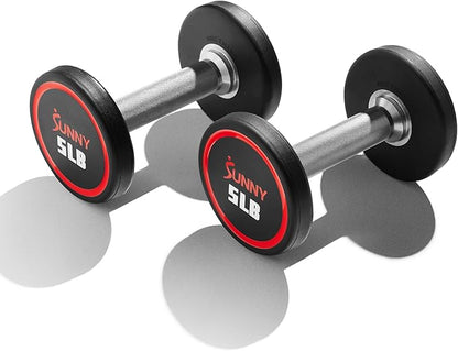 Sunny Health & Fitness Premium Polyurethane Commercial Grade Round Dumbbells with Diamond Knurled