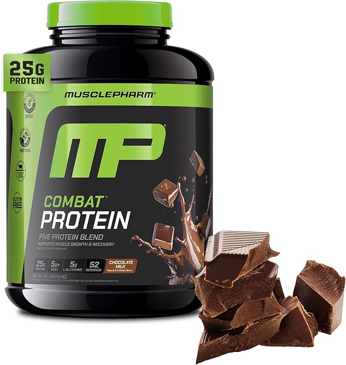 MusclePharm Combat Protein Powder, Chocolate Milk Flavor, Fuels Muscles for Productive Workouts, 5