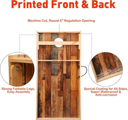 Solid Wood Premium Cornhole Game Set, Bean Bag Toss Game for Tailgate, Outdoor, Backyard