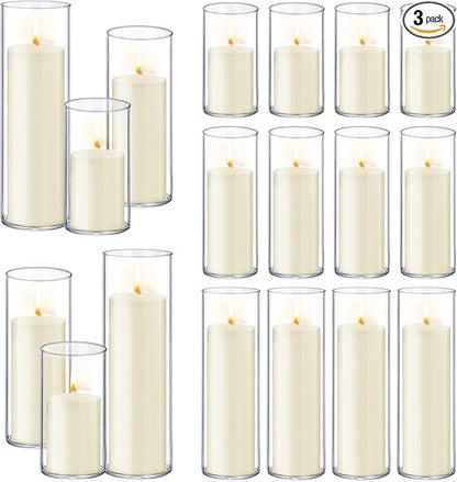 36 PCS Ivory White Pillar Candles with Glass Candle Holders Clear Hurricane Candle Holders Glass