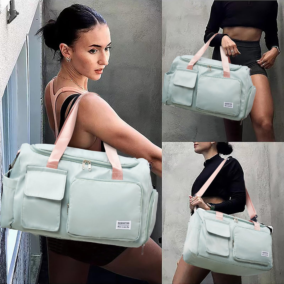 Small Gym Bag for Women, Travel Duffle Bag Carry On Weekender Bag with Shoe Compartment, 05#green