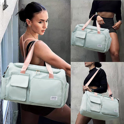 Small Gym Bag for Women, Travel Duffle Bag Carry On Weekender Bag with Shoe Compartment, 05#green