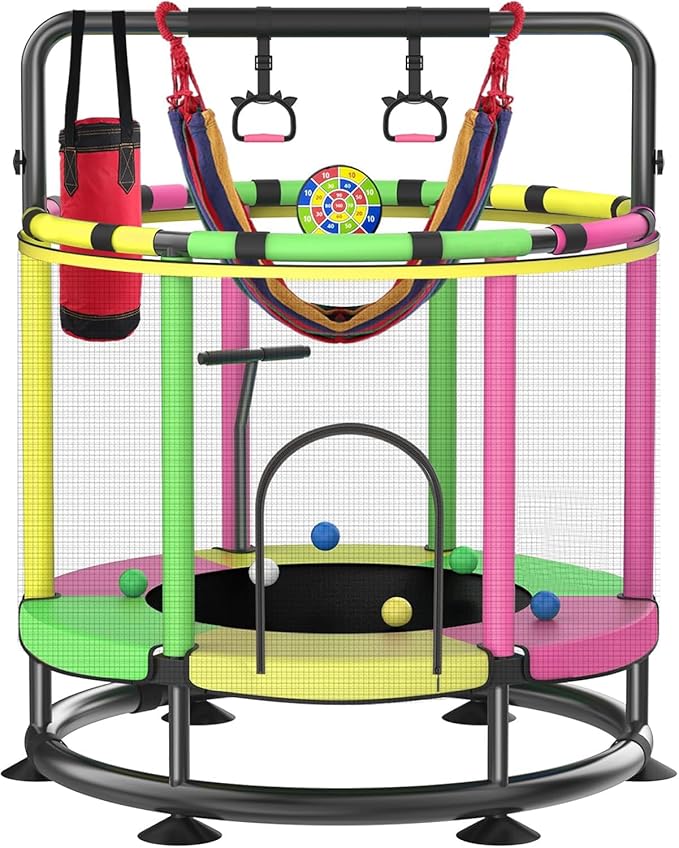 Trampoline for Kids, Full Anti-Rust 440lbs Anti-Rollover Round Bottom Toddler Trampoline