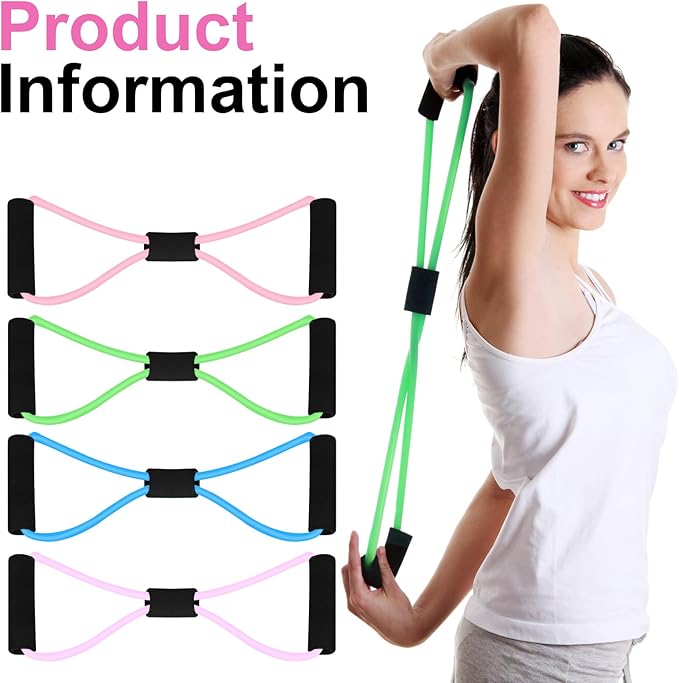 Figure 8 Shaped Resistance Bands -4-Pack Workout Bands with Handles Figure, 8 Exercise Bands for