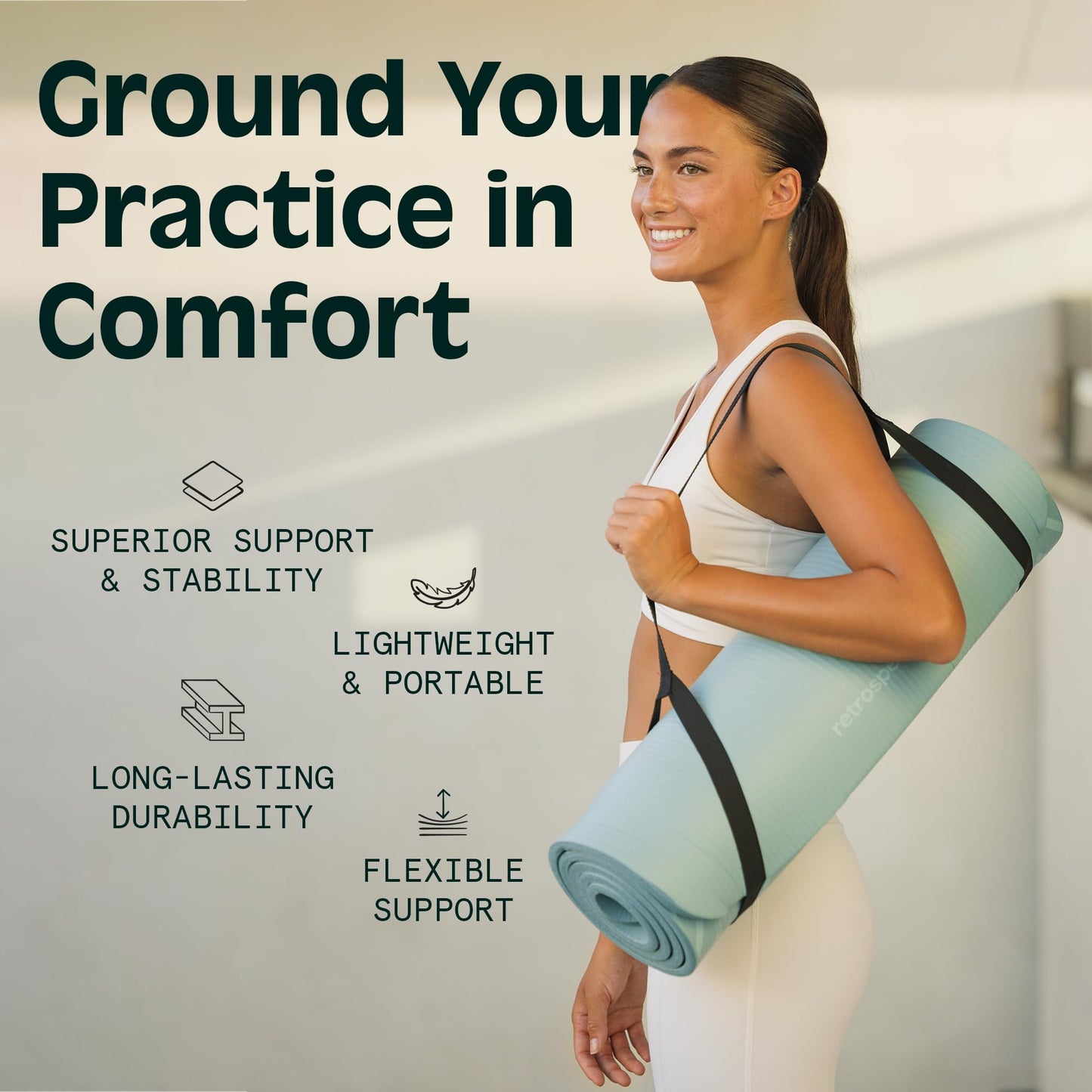 Retrospec Solana Yoga Mat 1" Thick w/Nylon Strap for Men & Women - Non Slip Exercise Mat for Home