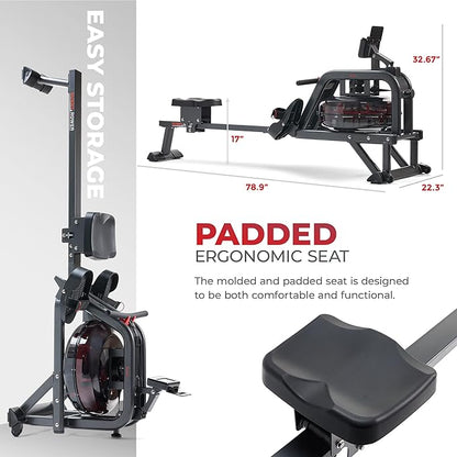 Sunny Health & Fitness Premium Water Rower w/Intensive Dynamic Real-Time Resistance, 300 LB