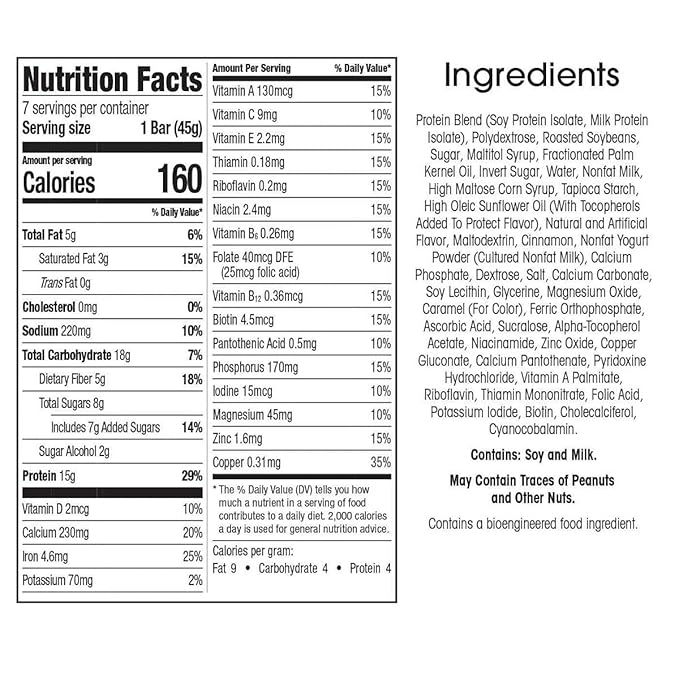 WonderSlim Meal Replacement Protein Bar, Cinnamon, 15g Protein, 20 Vitamins & Minerals, Gluten Free