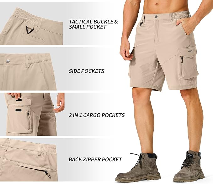 Men's Hiking Cargo Shorts Quick Dry Lightweight Travel Shorts with Multi Pockets for Fishing